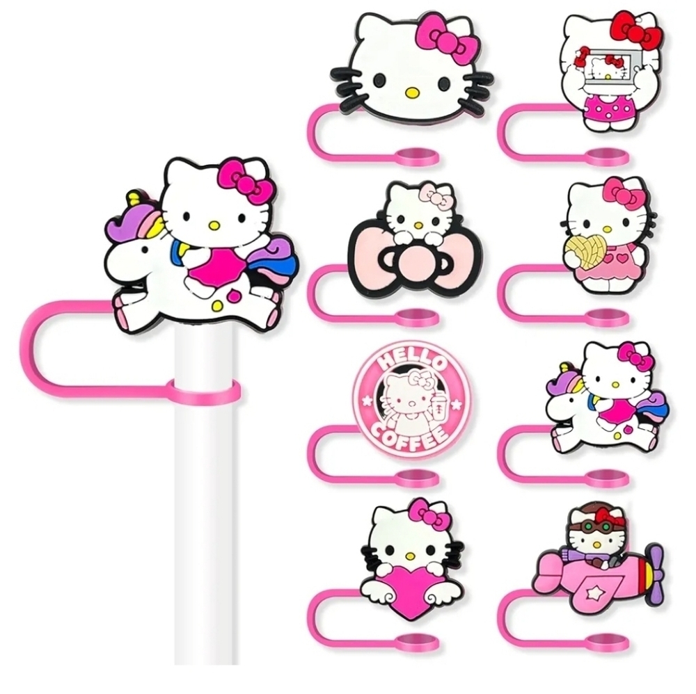 🤍▪️Lot of 8 piece Hello Kitty Silicone Straw Covers Straw Toppers for Tumblers